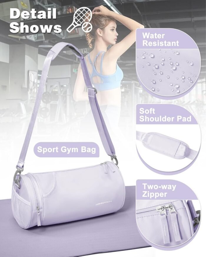 Small Gym Bag for Women,Waterproof Mini Duffle Bag Womens Spotrs Workout Bags Small Travel Duffel Bag with Wet Pocket Carry on Weekender Bags for Dance Swimming,Gym,Yoga,Fitness Purple - Image 6