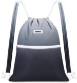 WANDF Drawstring Backpack Sports Gym Bag with Shoulder Pads Water Resistant String Cinch Bag for Women Men (Black Gradient) - Image 2