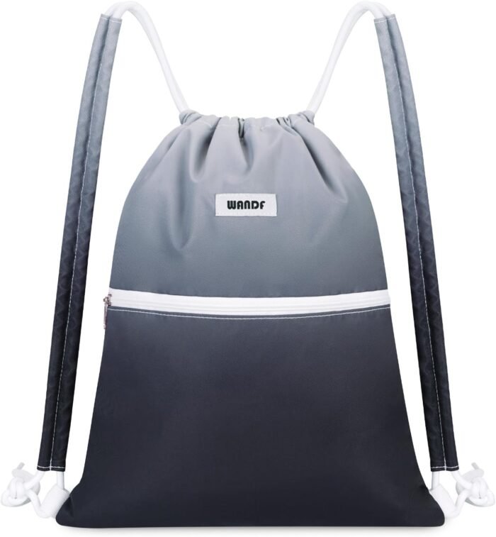WANDF Drawstring Backpack Sports Gym Bag with Shoulder Pads Water Resistant String Cinch Bag for Women Men (Black Gradient) - Image 2