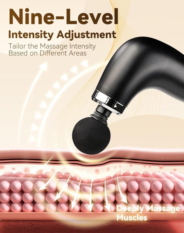 Rocuma Massage Hammer, 2025 Upgraded Massager Hammer with Extension Handle, Portable 10mm Massage Gun Deep Tissue Massager with 4 Heads & 9 Speed Levels, Rocuma for Pain Relief Deep Tissue (Black) - Image 5