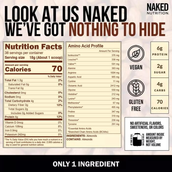 NAKED Almond Protein Powder from US Farms, Only 1 Ingredient, Vegan, Gluten-Free, No Additives, No Salt, No Sugar - 38 Servings - 1.5LB - Image 5