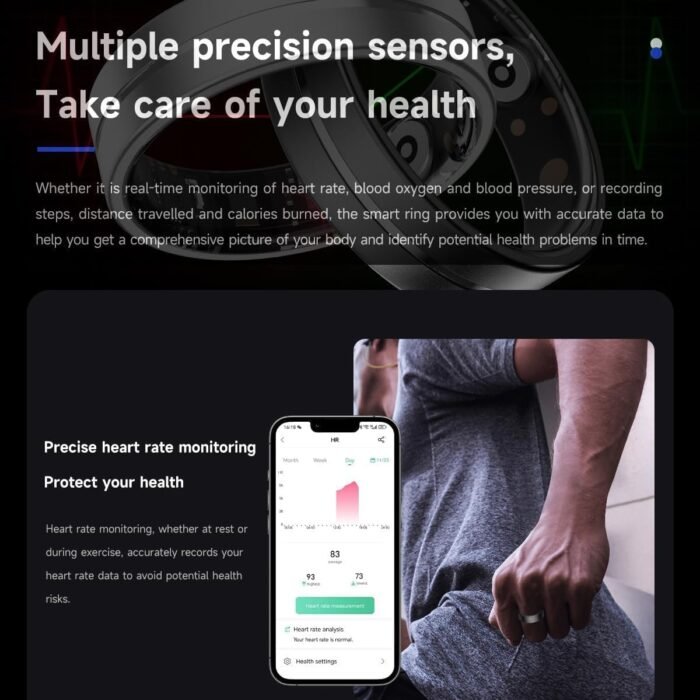 KppeX Smart Health Ring X1 Kit-Sleep Tracking Wearable - Heart Rate - Fitness Tracker - Up to 5 Days of Battery Life-IP68 Waterproof-No Subscription Fee for iOS and Android-X# Steel Color (X1-11#V) - Image 4