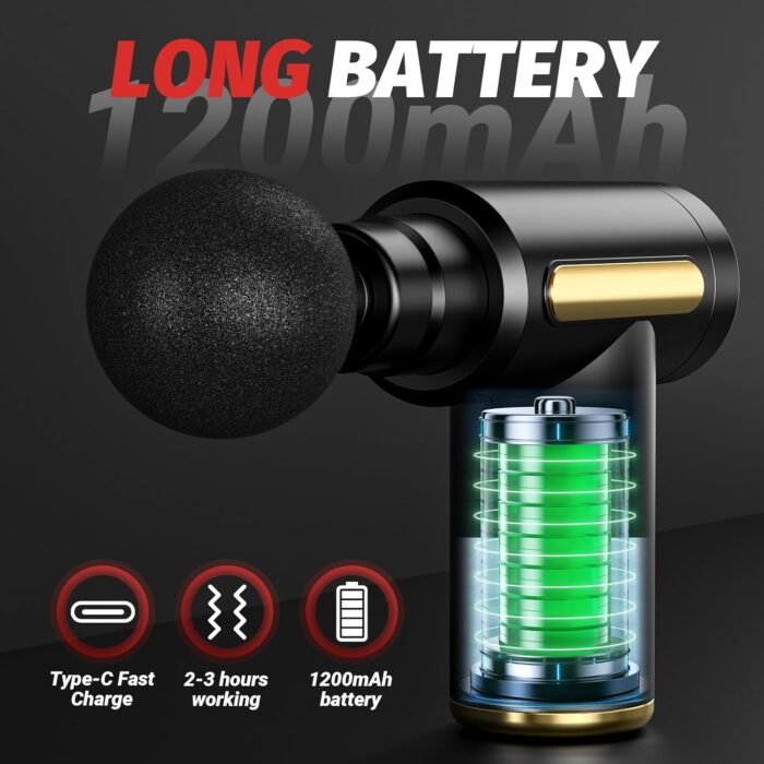 Massage Gun, Small Travel Tool, Massage Gun Deep Tissue,Percussion Handheld Portable Muscle Massager Tool for Full Body Pain Relief, Ideal Gifts for Men, Women(Black) - Image 4