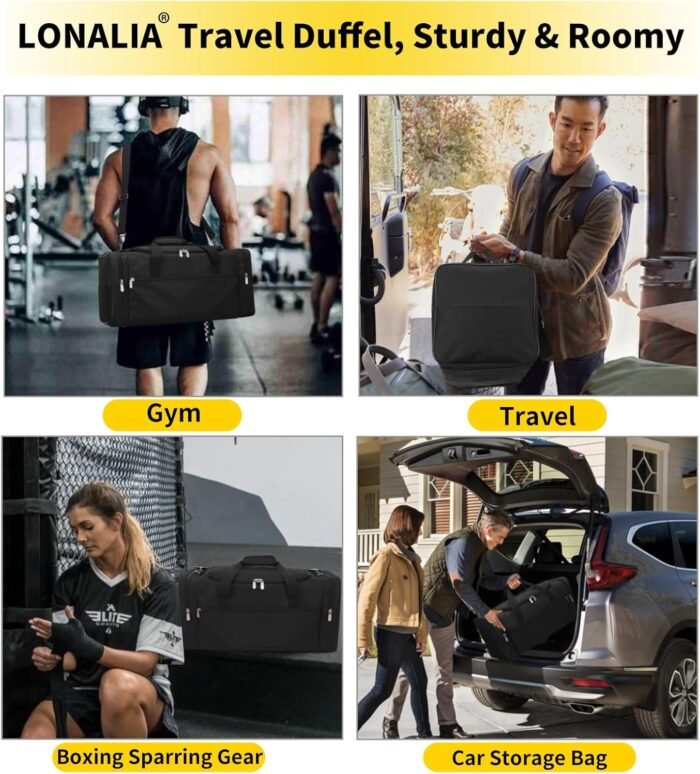 Gym Bag Sport Duffle Bag for Men - 21 in Weekender Travel Bag with Trolley Sleeve (Black) - Image 6