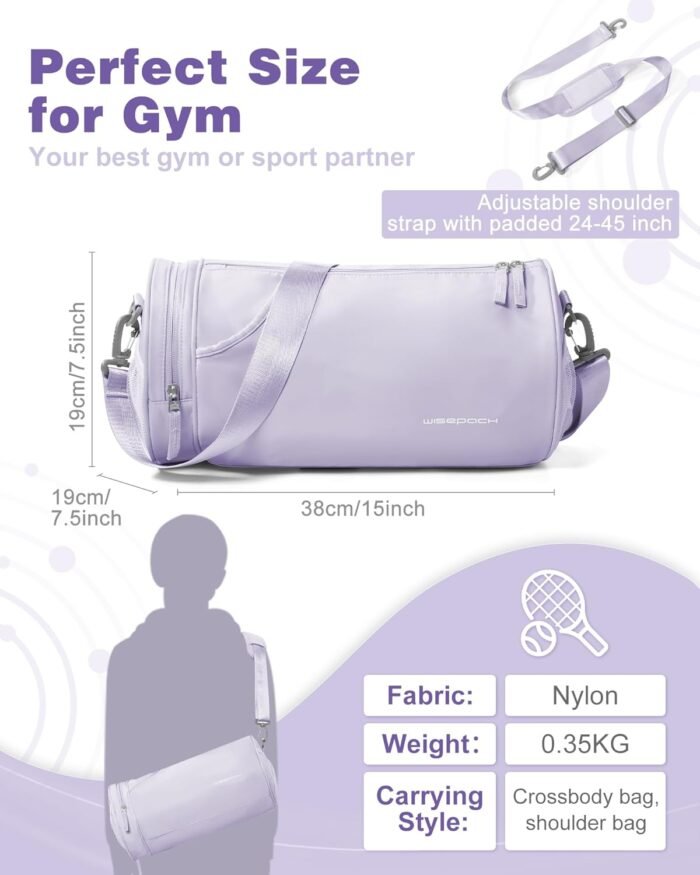 Small Gym Bag for Women,Waterproof Mini Duffle Bag Womens Spotrs Workout Bags Small Travel Duffel Bag with Wet Pocket Carry on Weekender Bags for Dance Swimming,Gym,Yoga,Fitness Purple - Image 3