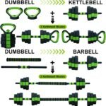 Adjustable Dumbbell Set, 4 in 1 Adjustable Kettlebell Set,44lbs/66lbs/88lbs Weight Set Used as Kettlebells, Barbell, Push up Stand for Home Gym,Green and Black,Octagon Head - Image 3