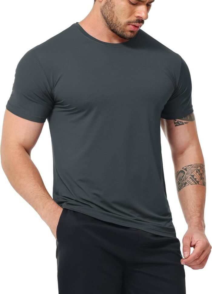 Mens Shirts 3 Pack Dry Fit Tech Moisture Wicking Performance Quick Dry Elastic Athletic Crew Short Sleeve T Shirts - Image 3
