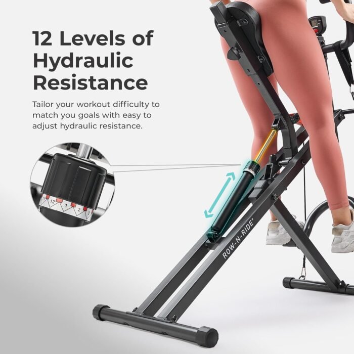 Sunny Health & Fitness Row-N-Ride PRO, Full Body Combo Squat Machine w/Optional Resistance Band, Easy Setup Ab Workout Exercise Equipment for Home, Whole Body Cardio, Optional SunnyFit App Connection - Image 5