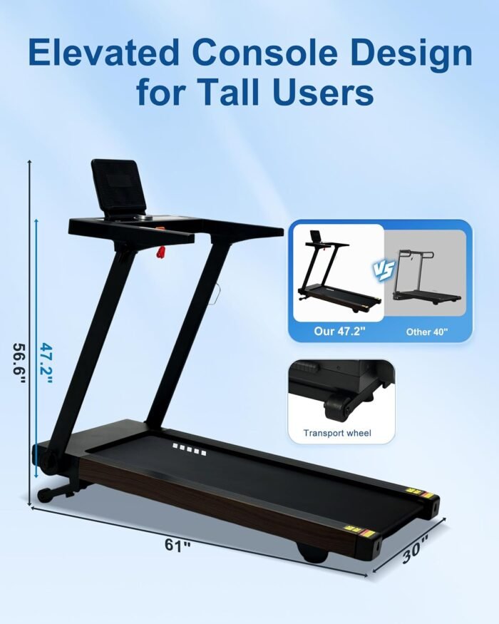 Foldable Treadmill with Auto Incline - 4 Hp 18.9 Inch Wide Treadmills for Home Seniors, 400 Lb Capacity, Backlit Knob Led Display, Shock Absorbent, Bluetooth App and Speaker, 12 Mph Speed - Image 4