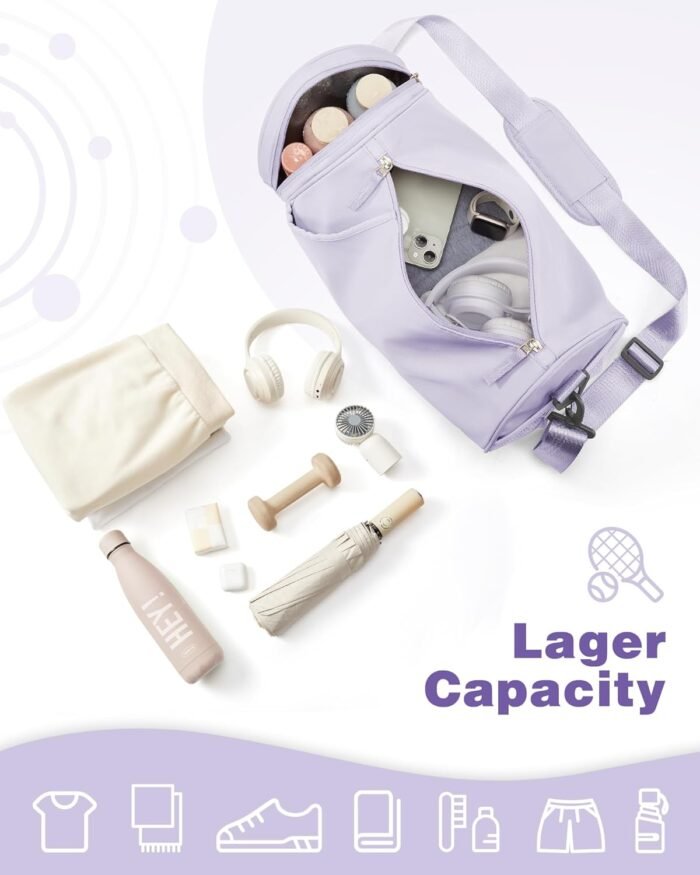Small Gym Bag for Women,Waterproof Mini Duffle Bag Womens Spotrs Workout Bags Small Travel Duffel Bag with Wet Pocket Carry on Weekender Bags for Dance Swimming,Gym,Yoga,Fitness Purple - Image 8