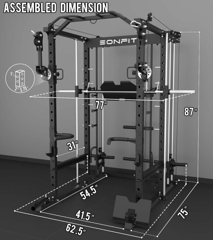 Eonfit E5 Smith Machine with Vertical Leg Press, Power Cage Squat Rack with LAT-Pull Down Cable Crossover Rotating Arms System Home Gym Equipment All in One - Image 4