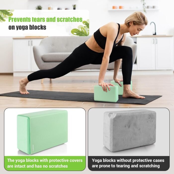 Yoga Blocks with Silicone Protective Cover, Premium EVA Foam Yoga Block for Yoga, Pilates, Meditation & Stretching, Non-Slip Lightweight Durable Bricks for Improving Poses & Balance - Image 6