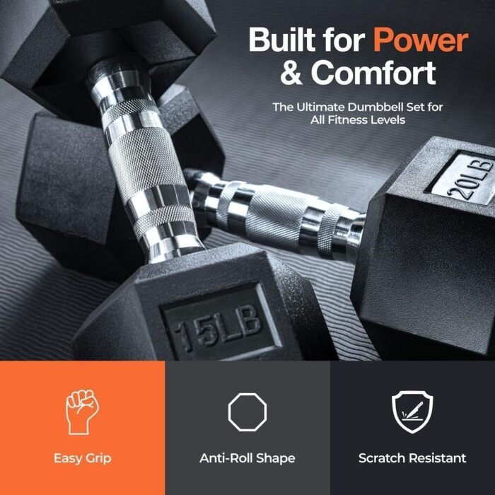 Weights Dumbbells Set with Rack - 150 lb Rubber-Coated Dumbbells for Easy Grip | Durable Carbon for Strength Training | Essential Workout Equipment for All Fitness Levels - Image 5