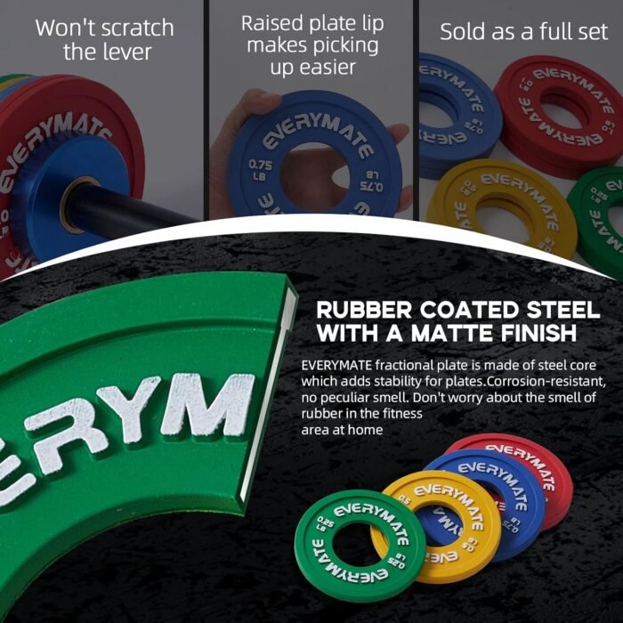 Rubber Fractional Weight Plates Set of 8 Micro Weight Plate Pair of 0.25LB 0.5LB 0.75LB 1 LB for Olympic Barbells for Strength Training Micro Plates Weight Plate - Image 5