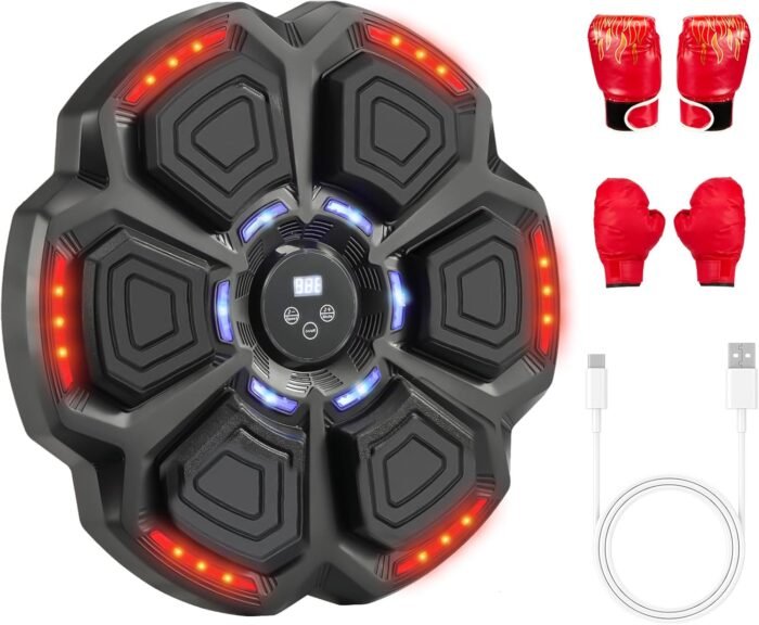 Music Boxing Machine for Adults, Wall Mounted Smart Bluetooth Boxing Training Equipment, Kids Music Punching Machine, 2 Pairs Boxing Gloves, 10 Modes & 9 Speeds, Adjustable Target for Home Gym Office - Image 2