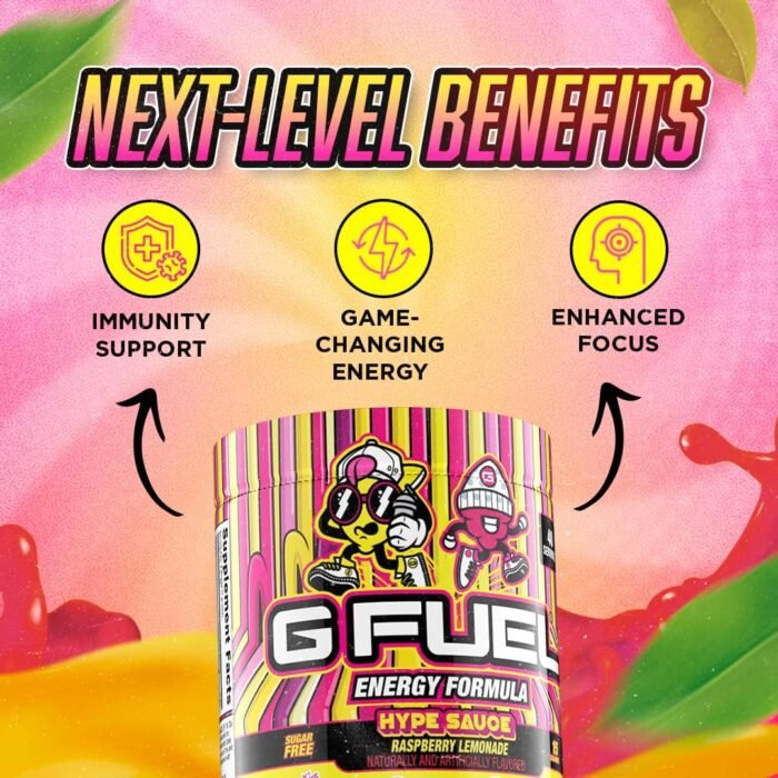 G Fuel Hype Sauce Energy Drink Powder, Pre Workout Caffeine Mix for Gaming, Sugar Free Focus Amino, Vitamin + Antioxidants, 9.9oz (Raspberry Lemonade, 40 Servings) - Image 4