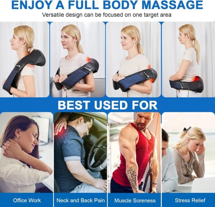Neck and Shoulder Massager with Heat Shiatsu Back Massage Pillow with 3D Deep Tissue Kneading for Foot, Legs, Body Muscle Pain Relief, Use at Home, Office & Car - Image 7