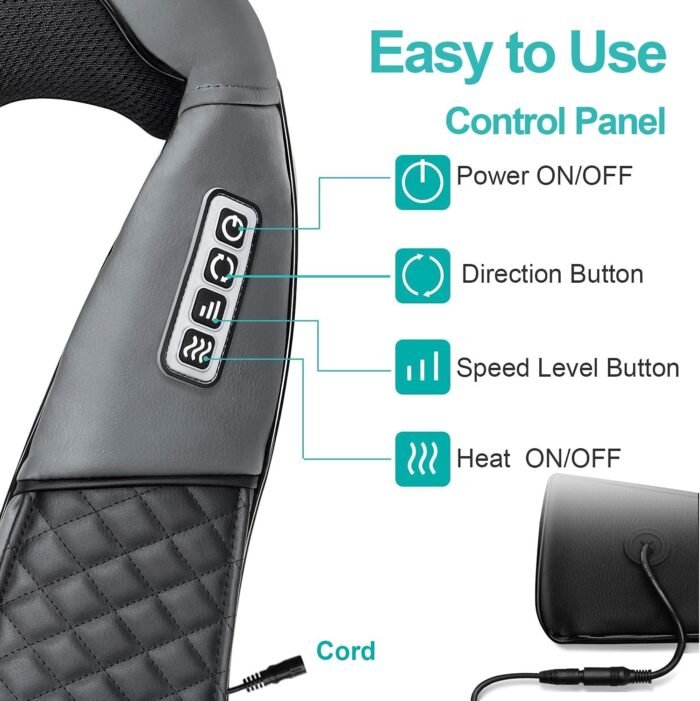 Medcursor Neck Massager, Portable Electric Shiatsu Back Massage Device with Heat, Deep Tissue 3D Kneading Pillow for Muscle Pain Relief (No Battery) - Image 5