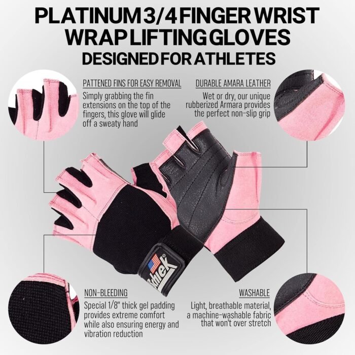 Schiek Sports 520 Womens Gloves - Pink Fingerless Weightlifting Gloves for Women - Image 4