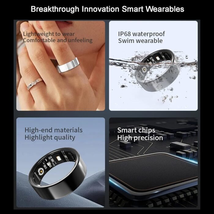 Smart Ring for Men Women with Sleep/Heart Rate/Blood Pressure/Sleep/Blood Oxygen Monitor, Pedometer, No Subscription Fee,IP68 Waterproof Fitness Tracker for iPhone &Android (Black, 12) - Image 3