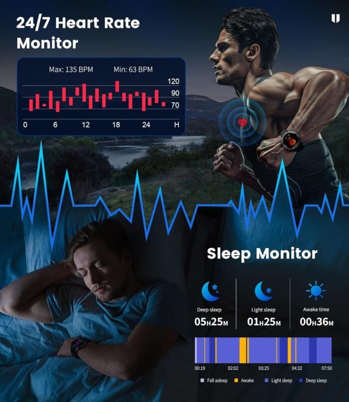 Military Smart Watch for Men (Answer/Make Calls), Rugged Smartwatch with Flashlight/40 Days Battery/Heart Rate/SpO2/Sleep Monitor/120+Sport Modes/IP68 Waterproof,Fitness Tracker for iPhone Android - Image 7