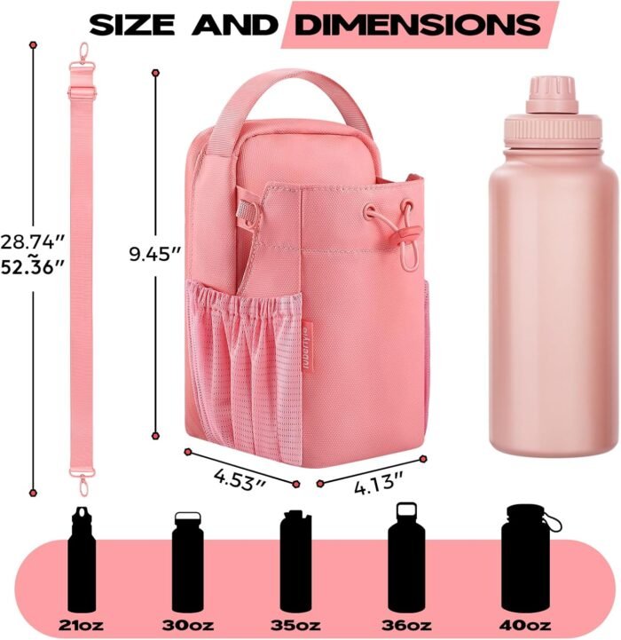 Magnetic Gym Sling Bag with Bottle holder for Men or Women |24 32 40 oz or diameter 3.9" Bottle holder| 6 pound magnetic force | Waterproof zipper | Airtag holder | Key chain (pink) - Image 8