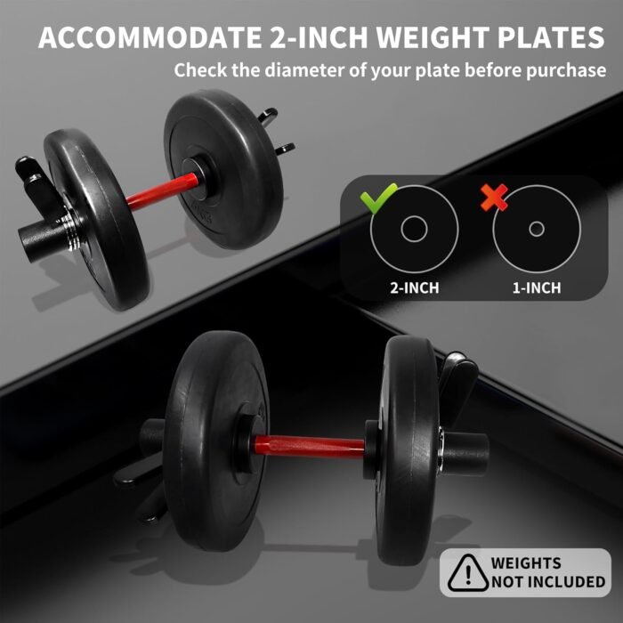 16" Olympic Dumbbell Handle, Loadable Dumbbells for 2-inch Olympic Weight Plates, Dumbbell Bar for Home Gym Strength Training, 2 Pair of Spring Collars Included - Image 7
