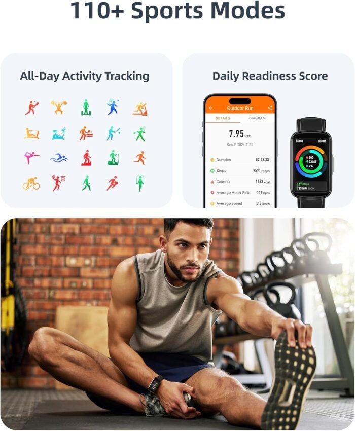 Parsonver Fitness Tracker with Step Counter/Calories/Stopwatch, Health Activity Tracker with Heart Rate Sleep Monitor, IP68 Waterproof Smart Watch 110+ Sport Modes Pedometer Watch for Women Men, Black - Image 3
