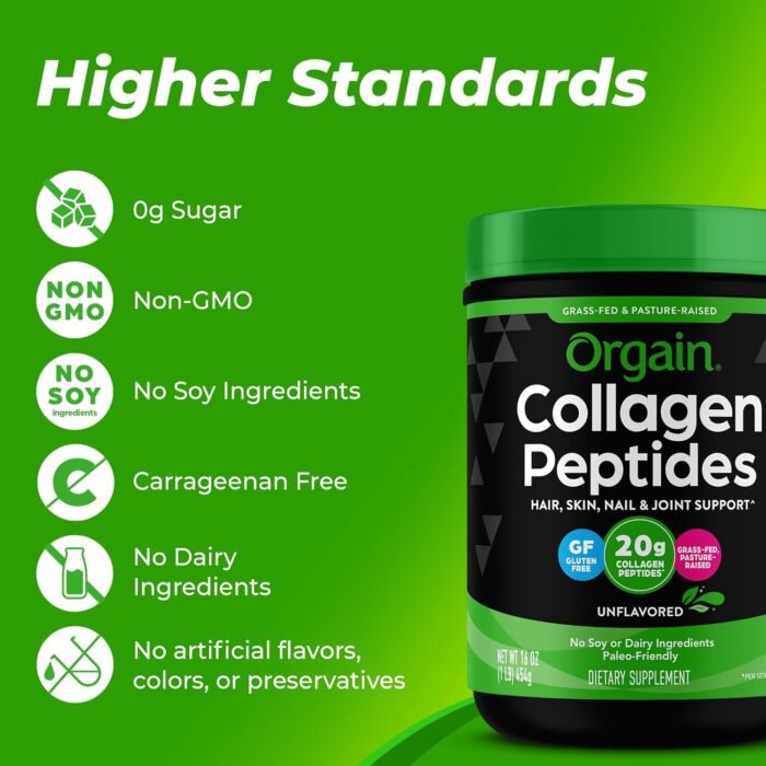 Orgain Hydrolyzed Collagen Peptides Powder For Women & Men, 20g Grass Fed Collagen, Unflavored - Hair, Skin, Nail, & Joint Support Supplement, Paleo & Keto, Non-GMO, Type I and III, 1lb - Image 6