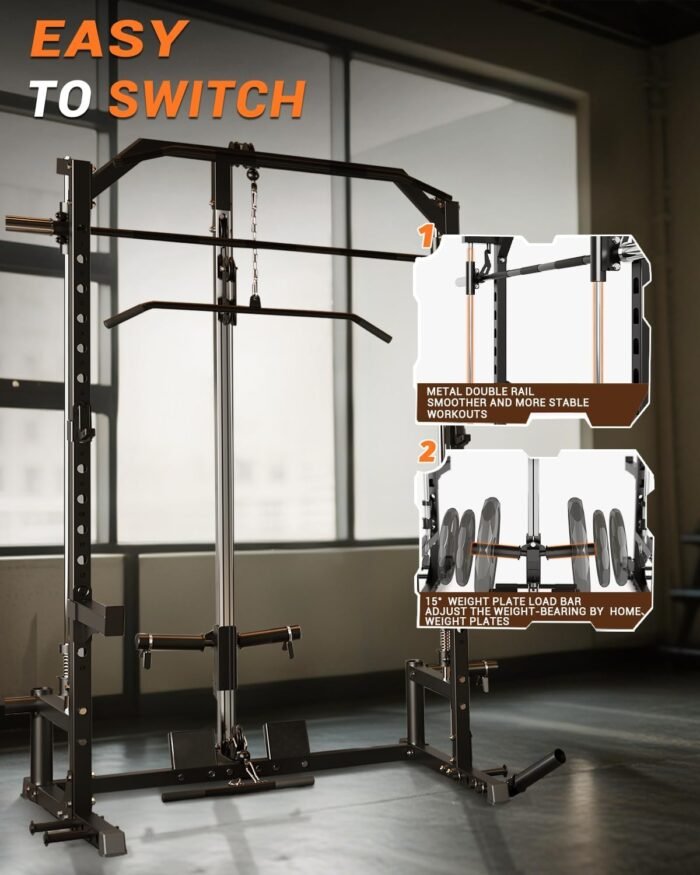 Smith Machine, 1000 LBS Squat Rack for Home Gym, LAT Pulldown Machine, Multifunctional Power Rack, Power Cage for Strength Training - Image 7