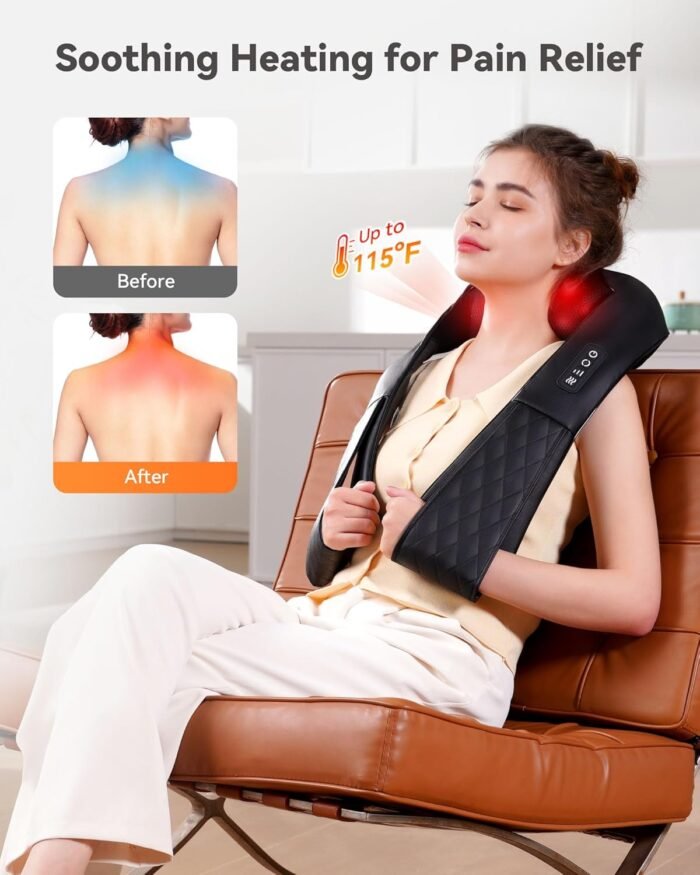 Shiatsu Neck and Back Massager, Neck Massager with Heat for Pain Relief Deep Tissue 4D Kneading Shoulder Massager Pillow for Whole Body Relaxation, Gifts for Mom Dad Women Men, Not Cordless - Image 4