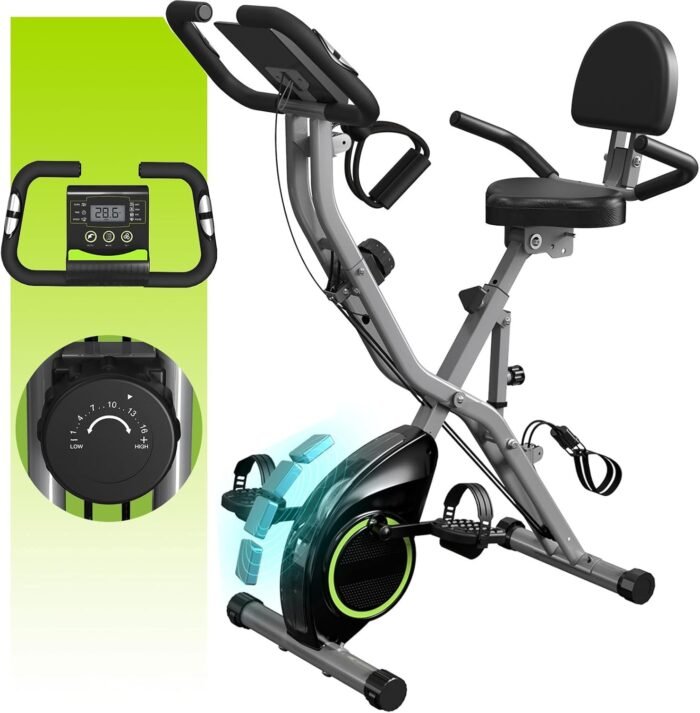 Indoor Exercise Bike for Seniors, 5 IN 1 Foldable Stationary Bike with 16-Level Magnetic Resistance and Tri-Position Ride, 300LBS Capacity, 5.5 LBS Flywheel, Designed for Home Workout - Image 8