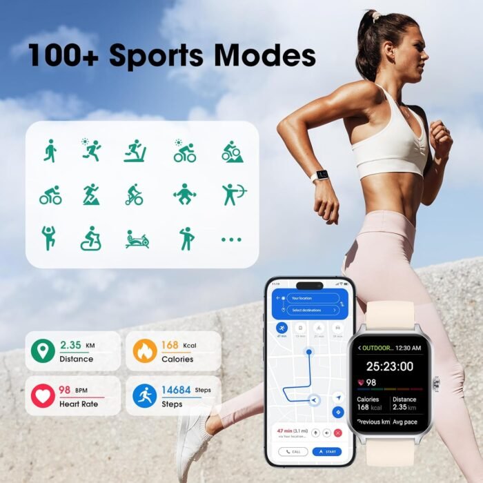 Smart Watch(Answer/Make Call), 1.69" Fitness Tracker with Heart Rate Blood Oxygen Monitor, Sleep Monitor Health Tracker, 100+ Sports Modes, Step Counter, IP68 Waterproof Fitness Watch for Android iOS - Image 5