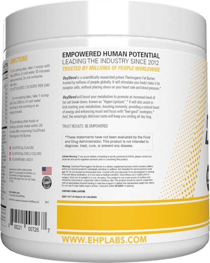 EHP Labs OxyShred Pre Workout Powder - Preworkout Powder with L Glutamine & Acetyl L Carnitine, Energy Boost Drink - Mango, 60 Servings - Image 10