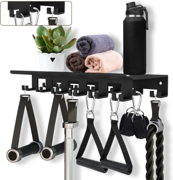 Floating Shelf Organizer Compatible with Tonal Accessories Wall Mount Hanger with Hooks T-Lock Adapters Home Gym Weight wall Storage Equipment Metal Rack Holder Bracket Hanger Black Workout Fitness - Image 2