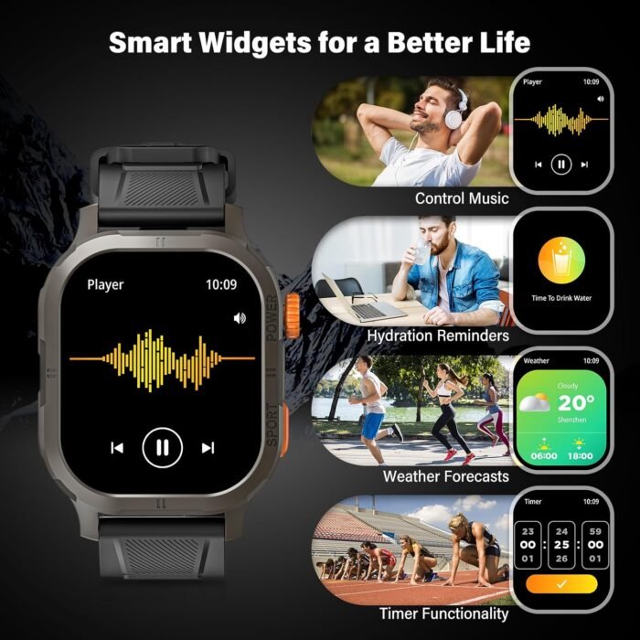 Smart Watch, Activity Tracker, Heart Rate Monitor, Voice Control, Notifications, Cycle Tracking, Time Display, Phone Call, Alarm Clock 2.13‘’ AMOLED 5ATM Waterproof 45mm N M (Tactical, Black) - Image 7