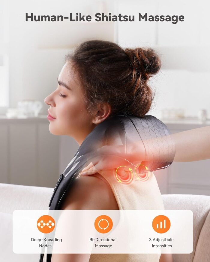 Shiatsu Neck and Back Massager, Neck Massager with Heat for Pain Relief Deep Tissue 4D Kneading Shoulder Massager Pillow for Whole Body Relaxation, Gifts for Mom Dad Women Men, Not Cordless - Image 3