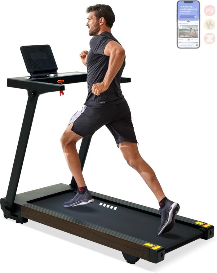 Foldable Treadmill with Auto Incline - 4 Hp 18.9 Inch Wide Treadmills for Home Seniors, 400 Lb Capacity, Backlit Knob Led Display, Shock Absorbent, Bluetooth App and Speaker, 12 Mph Speed - Image 2