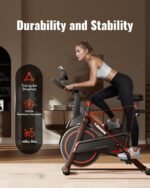 Exercise Bike, Low Noise Stationary Bikes for Home, Adjustable Brake Pad Indoor Cycling Bike, 300lbs Capacity Compact Workout Bike with Tablet Mount & Comfortable Padded Seat - Image 5
