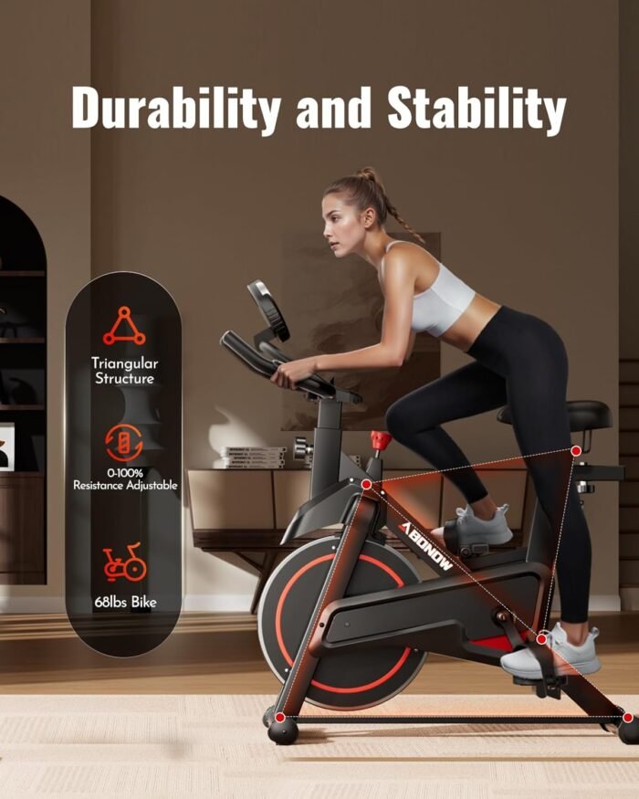 Exercise Bike, Low Noise Stationary Bikes for Home, Adjustable Brake Pad Indoor Cycling Bike, 300lbs Capacity Compact Workout Bike with Tablet Mount & Comfortable Padded Seat - Image 5