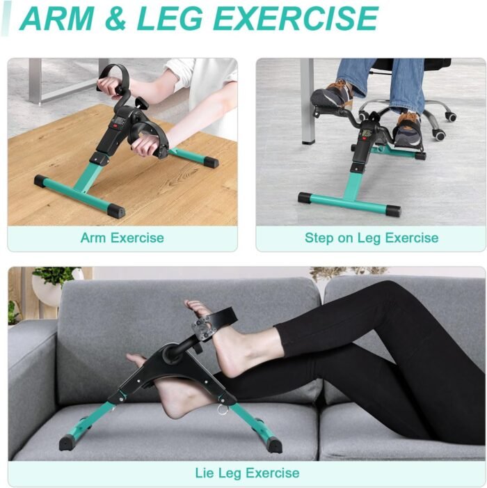 Uten Folding Pedal Exerciser, Under Desk Bike Pedal Exerciser, Mini Under Desk Exercise Bike Foot Hand Cycle Portable, Arm and Leg Exercise Peddler Machine with LCD Monitor - Image 8