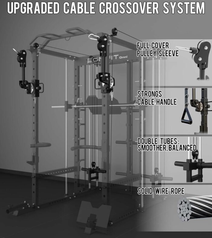Eonfit E5 Smith Machine with Vertical Leg Press, Power Cage Squat Rack with LAT-Pull Down Cable Crossover Rotating Arms System Home Gym Equipment All in One - Image 8