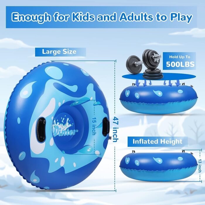 Snow Tube, 47 Inch Cold-Resistant PVC Inflatable Big Snow Sled for Kids and Adults, Thickened Heavy Duty Hard Bottom Sleds Snow with Handles, Winter Toys for Outdoor Sledding Snow Tube Sports - Image 3