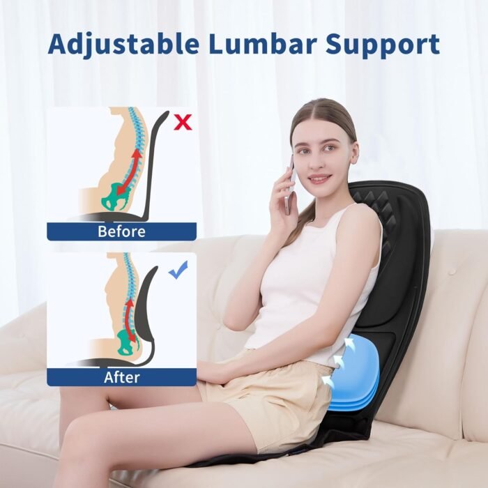 Back Massage Chair Pad with 3D Lumbar Support, Electric Back Massager for Pain Relief, Massage Seat Cushion with 3 Vibration Intensities & 2 Heat Levels - Image 4