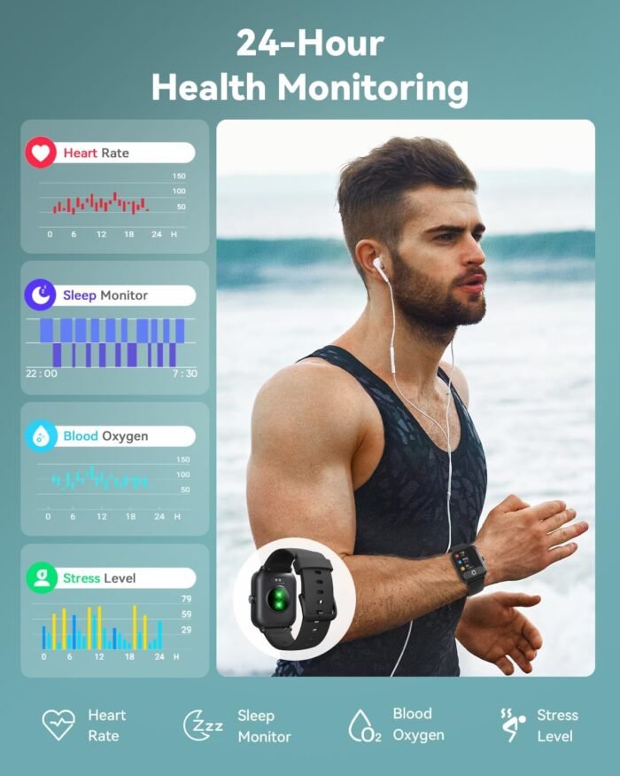 Smart Watches for Women/Men, Smart Watch for Android Phones and iPhone Compatible, Alexa Built-in, 1.8" Fitness Watches for Women, IP68 Waterproof/Bluetooth Call, Heart Rate/Sleep Monitor, Black - Image 6