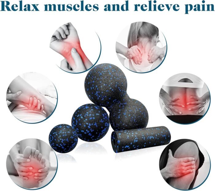 Foam Roller Set, High Density Back Roller, Includes Hollow Core Massage Roller, Double Lacrosse Peanut, Fasciitis Ball, for Whole Body Exercise, Yoga, Back Pain, Leg, Deep Tissue Massage - Image 6