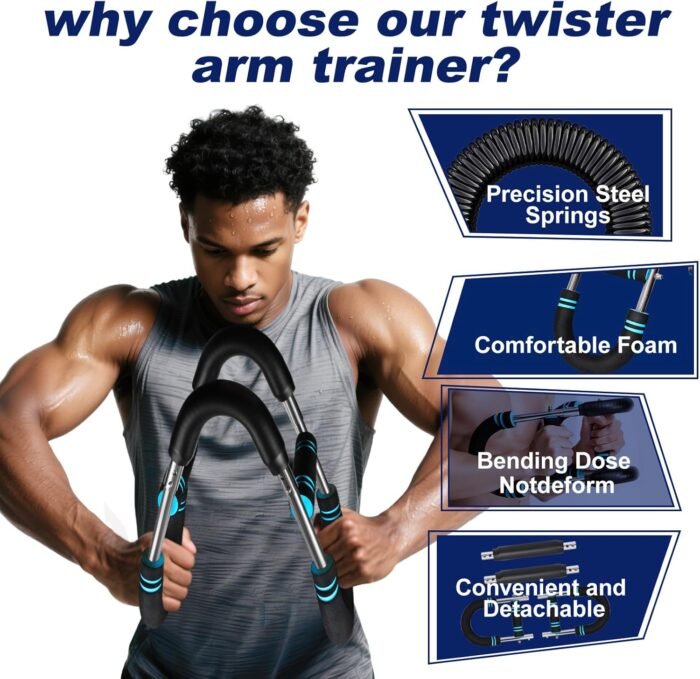 Pro-Grade Twister Arm Trainer- 30-100lb Adjustable Chest Workout Equipment for Men&Women,Beginners or Professional, Adjustable Portable Arm Chest Exerciser with Anti-Slip Grips for Home Gym - Image 6