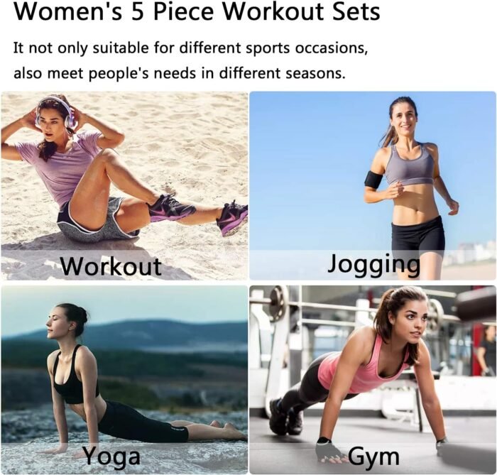 5pcs Workout Outfits for Women Athletic Sets Sport Suits Yoga Gym Fitness Exercise Clothes Jogging Tracksuits - Image 5