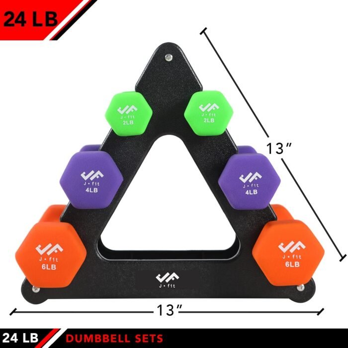 JFIT Dumbbell Set w/Durable Rack, Double Neoprene Coated Workout Weights, Solid Design Rack, 24 LB Set - Image 3