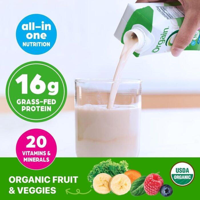 Orgain Organic Nutritional Protein Shake, Vanilla Bean - 16g Grass Fed Whey Protein, Meal Replacement, 20 Vitamins & Minerals, Fruits & Vegetables, Gluten Free, Non-GMO, 11 Fl Oz (12 Pack) - Image 4